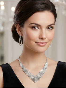 Adjustable Rhinestone Necklace And Earring Set